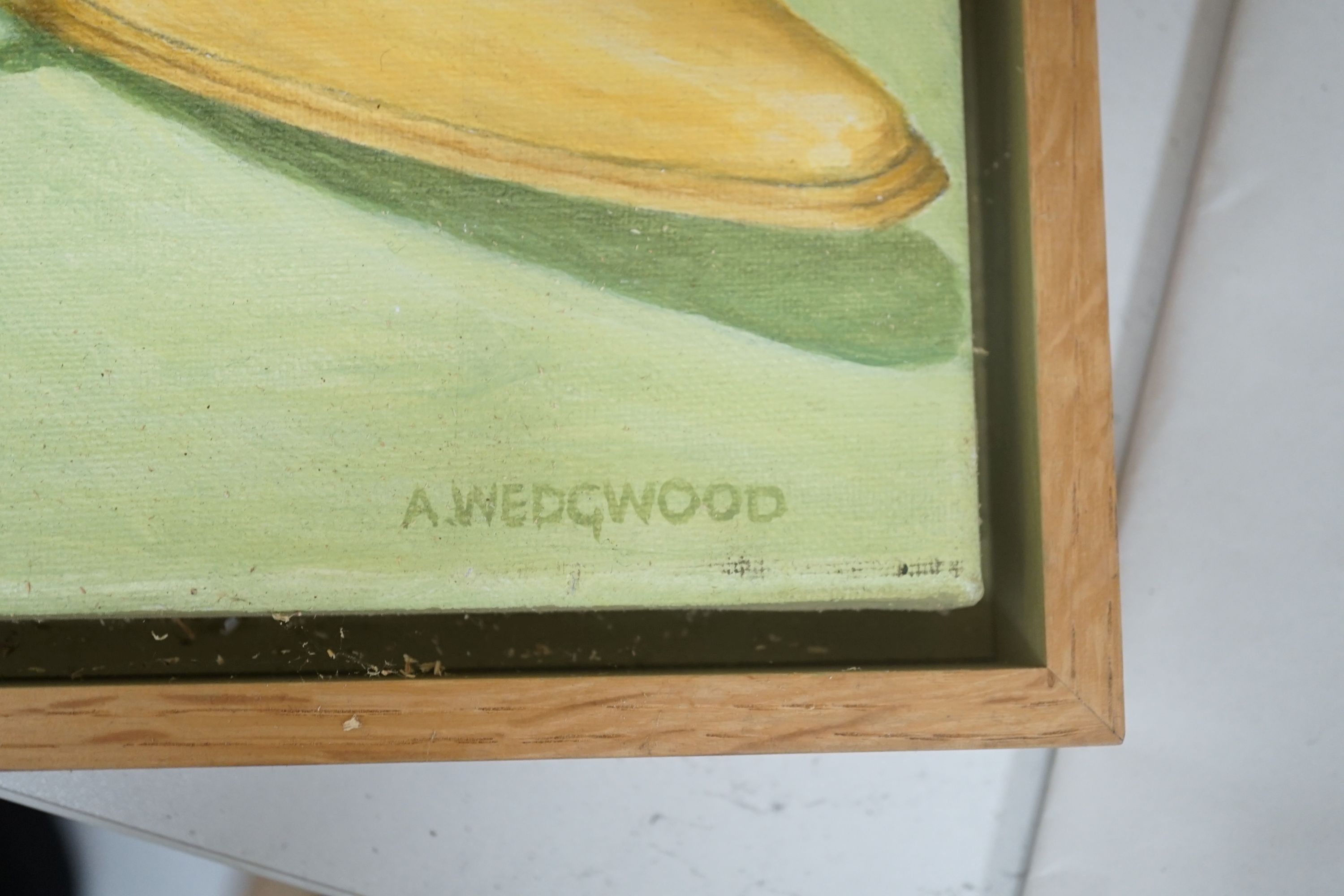 Adam Wedgwood (b.1962), oil on canvas, 'Yellow lace up ankle boots', signed, 30 x 30cm